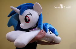 Size: 1600x1033 | Tagged: safe, artist:lanacraft, dj pon-3, vinyl scratch, g4, beanie (plushie), irl, life size, photo, plushie, wrong eye color