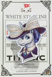 Size: 918x1363 | Tagged: safe, artist:eeviart, rarity, pony, g4, ppov, bust, clothes, costume, female, hat, portrait, raristocrat, rose dewitt bukater, solo, ticket, titanic, traditional art