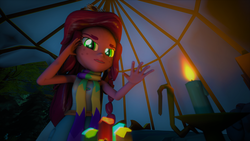 Size: 3840x2160 | Tagged: safe, artist:dj-chopin, gloriosa daisy, equestria girls, g4, my little pony equestria girls: legend of everfree, 3d, candle, clothes, female, fire, freckles, geometric, high res, scarf, solo, source filmmaker