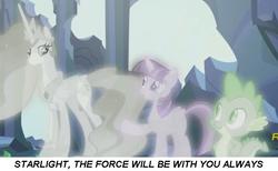 Size: 704x434 | Tagged: safe, edit, edited screencap, screencap, princess celestia, spike, twilight sparkle, alicorn, dragon, pony, celestial advice, g4, my little pony: friendship is magic, force ghost, meme, star wars, twilight sparkle (alicorn)