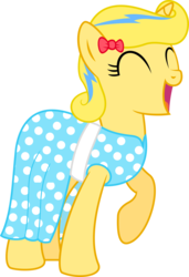 Size: 1024x1495 | Tagged: safe, artist:jeremeymcdude, oc, oc only, oc:honey spark, pony, unicorn, g4, bow, clothes, curly mane, dress, polka dots