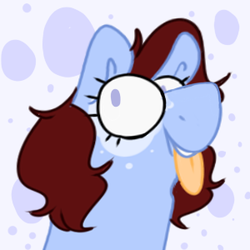 Size: 300x300 | Tagged: safe, artist:grilledschmeeze, oc, oc only, oc:maizzey starr, blue eyes, donut steel, polka dots, red hair, solo, tongue out