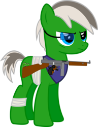 Size: 1600x2072 | Tagged: safe, artist:jeremeymcdude, oc, oc only, oc:rick "dash" witt, pegasus, pony, fallout equestria, g4, 68, amputee, bandage, gun, missing limb, rifle, simple background, solo, tommy gun, transparent background, vector, weapon, wingless