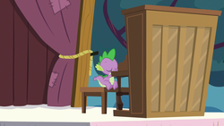 Size: 1920x1080 | Tagged: safe, screencap, spike, dragon, g4, party pooped, curtains, eyes closed, male, musical instrument, piano, solo