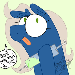 Size: 1000x1000 | Tagged: safe, artist:grilledschmeeze, oc, oc only, pony, unicorn, green eyes, solo, syringe, tongue out