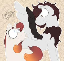 Size: 1024x980 | Tagged: safe, artist:grilledschmeeze, oc, oc only, oc:raven, oc:witch pot, pegasus, pony, unicorn, freckles, neck fluff, siblings