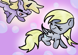 Size: 964x688 | Tagged: safe, artist:kc-creates05, derpy hooves, dinky hooves, pegasus, pony, unicorn, g4, duo, equestria's best mother, eyes closed, female, filly, mare, mother and daughter