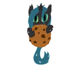 Size: 3200x2800 | Tagged: safe, artist:tunrae, queen chrysalis, changeling, changeling queen, g4, biting, chocolate chip cookie, cookie, female, food, high res, simple background, solo, transparent background