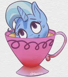 Size: 872x990 | Tagged: safe, artist:draneas, trixie, pony, unicorn, all bottled up, g4, cup, cup of pony, disembodied head, female, mare, micro, solo, teacup, that pony sure does love teacups