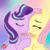 Size: 1280x1280 | Tagged: safe, alternate version, artist:ribiruby, fluttershy, starlight glimmer, pegasus, pony, unicorn, g4, blushing, eyes closed, female, kissing, lesbian, mare, ship:glimmershy, shipping