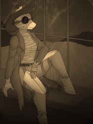 Size: 1050x1400 | Tagged: safe, artist:stubbornstallion, oc, oc only, oc:stranger, anthro, unguligrade anthro, sepia, solo