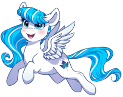 Size: 631x500 | Tagged: safe, artist:silentwulv, oc, oc only, oc:winter breeze, pegasus, pony, blushing, female, flying, mare, simple background, smiling, solo, transparent background