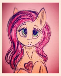 Size: 1966x2457 | Tagged: safe, artist:elskafox, fluttershy, g4, bust, female, heart, hooves to the chest, looking at you, portrait, solo, traditional art