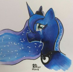 Size: 2342x2304 | Tagged: safe, artist:mr.candy_owo, princess luna, alicorn, pony, g4, crying, female, high res, mare, marker drawing, simple background, traditional art, white background