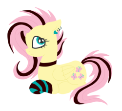 Size: 1280x1163 | Tagged: safe, artist:madikatfangirl, color edit, edit, editor:anonymous, fluttershy, pegasus, pony, g4, 4chan, choker, clothes, colored, drawthread, ear piercing, earring, female, gloves, jewelry, mare, piercing, prone, punk, socks, solo, striped socks