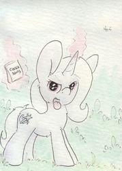 Size: 683x956 | Tagged: safe, artist:slightlyshade, trixie, pony, unicorn, all bottled up, g4, cinnamon nuts, female, food, magic, solo, tongue out, traditional art