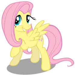 Size: 10000x9920 | Tagged: safe, artist:bronyvectors, fluttershy, pony, g4, absurd resolution, cute, female, raised hoof, shyabetes, simple background, smiling, solo, spread wings, transparent background, wings