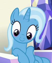 Size: 900x1083 | Tagged: safe, screencap, trixie, pony, unicorn, all bottled up, g4, cute, diatrixes, female, mare, sitting, smiling, solo