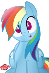 Size: 1280x1902 | Tagged: safe, artist:ribiruby, rainbow dash, pegasus, pony, g4, backwards cutie mark, both cutie marks, explicit source, female, looking at you, mare, open mouth, sitting, smiling, solo