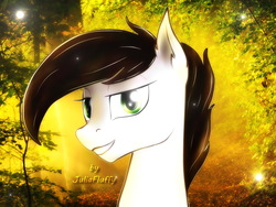 Size: 1600x1200 | Tagged: safe, artist:juliafluffy, oc, oc only, pony, female, forest, green eyes, grin, looking at you, mare, smiling, solo