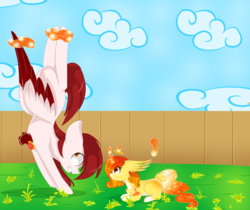 Size: 1024x860 | Tagged: safe, artist:php146, oc, oc only, oc:sora, original species, pony, seraph, female, handstand, magic, mare, multiple wings, pony torch, prone, upside down