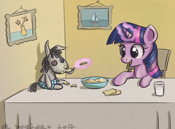 Size: 880x646 | Tagged: safe, artist:el-yeguero, smarty pants, twilight sparkle, g4, cute, female, filly, filly twilight sparkle, food, oatmeal, oats, solo, twiabetes, younger