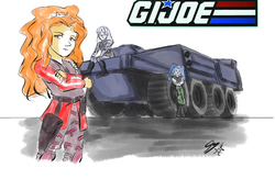 Size: 1280x832 | Tagged: safe, artist:piojote, adagio dazzle, aria blaze, sonata dusk, equestria girls, g4, crossed arms, crossover, g.i. joe, holster, persuader tank, tank (vehicle), the dazzlings