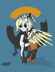 Size: 3326x4320 | Tagged: safe, artist:cloudyskieswrites, pony, artificial wings, augmented, female, high res, mare, mechanical wing, mercy, overwatch, ponified, solo, wings