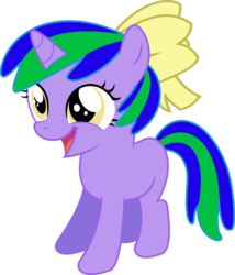 Size: 1024x1199 | Tagged: safe, artist:jeremeymcdude, oc, oc only, oc:shimmer starr, pony, unicorn, g4, age regression, bow, female, filly, show accurate, simple background, solo, transparent background, vector