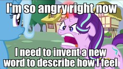 Size: 1280x720 | Tagged: safe, edit, edited screencap, screencap, starlight glimmer, trixie, pony, unicorn, all bottled up, g4, angry, female, glowing horn, horn, image macro, mare, meme, ragelight glimmer, vein, vein bulge