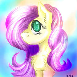 Size: 1500x1500 | Tagged: safe, artist:bi-serpina6, fluttershy, g4, bust, chest fluff, female, hair over one eye, no mouth, no pupils, portrait, solo