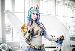 Size: 2048x1397 | Tagged: safe, artist:annalynncosplay, princess celestia, human, g4, clothes, cosplay, costume, female, irl, irl human, photo, solo, sword, weapon