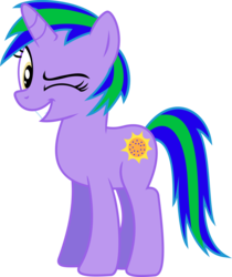 Size: 1024x1218 | Tagged: safe, artist:jeremeymcdude, oc, oc only, oc:shimmer starr, pony, unicorn, g4, one eye closed, show accurate, simple background, solo, transparent background, vector, wink