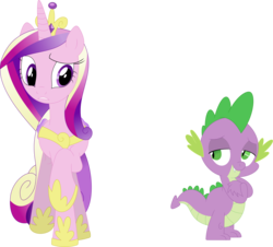 Size: 3590x3242 | Tagged: safe, artist:porygon2z, princess cadance, spike, alicorn, dragon, pony, g4, my little pony: friendship is magic, princess spike, age difference, female, high res, interspecies, male, ship:spikedance, shipping, simple background, straight, transparent background, vector