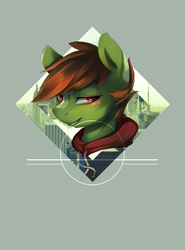 Size: 910x1227 | Tagged: safe, artist:tangomangoes, oc, oc only, oc:olive hue, pony, city, clothes, hoodie, icon, male, smiling, solo, stallion, sweater