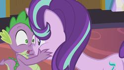 Size: 1920x1080 | Tagged: safe, screencap, spike, starlight glimmer, dragon, pony, unicorn, celestial advice, g4, boop, duo, noseboop, out of context