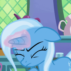 Size: 505x505 | Tagged: safe, screencap, trixie, pony, unicorn, all bottled up, animated, cropped, cute, diatrixes, eyes closed, female, floppy ears, gif, happy, magic, mare, one eye closed, open mouth, raised hoof, smiling, solo, squee, surprised