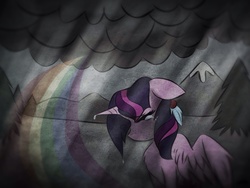 Size: 2048x1536 | Tagged: safe, artist:mylittlelevi64, rainbow dash, twilight sparkle, alicorn, pony, g4, crying, feather, female, implied death, lesbian, rainbow, sad, ship:twidash, shipping, solo, twilight sparkle (alicorn)