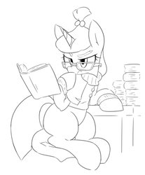 Size: 3395x4096 | Tagged: safe, artist:akainu_pony, moondancer, g4, book, clothes, female, grayscale, high res, monochrome, simple background, solo