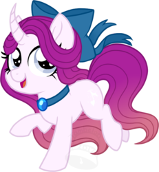 Size: 648x700 | Tagged: safe, artist:tambelon, oc, oc only, oc:adelaide, crystal pony, hybrid, pony, unicorn, bow, chibi, choker, curved horn, female, hair bow, horn, mare, simple background, solo, transparent background, watermark
