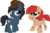 Size: 1024x666 | Tagged: safe, artist:tambelon, oc, oc only, oc:shady act, oc:tussle, earth pony, pony, band-aid, bruised, chibi, colt, duo, female, filly, hat, male, simple background, transparent background, unamused