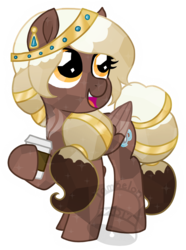 Size: 671x900 | Tagged: safe, artist:tambelon, oc, oc only, oc:sweet mocha, crystal pony, pegasus, pony, coffee, crystallized, female, hoof hold, jewelry, mare, simple background, solo, transparent background, watermark