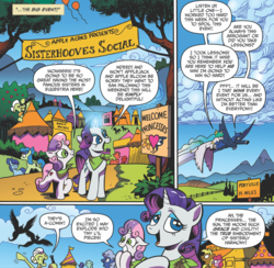 Size: 894x874 | Tagged: safe, artist:andy price, idw, granny smith, princess celestia, princess luna, rarity, sweetie belle, alicorn, pony, friends forever #38, g4, my little pony: friends forever, sisterhooves social, spoiler:comic, female, mare