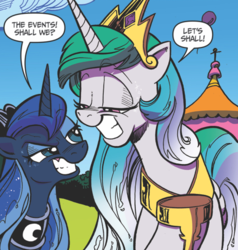 Size: 461x485 | Tagged: safe, artist:andy price, idw, princess celestia, princess luna, alicorn, pony, friends forever #38, g4, my little pony: friends forever, spoiler:comic, faic, female, mare