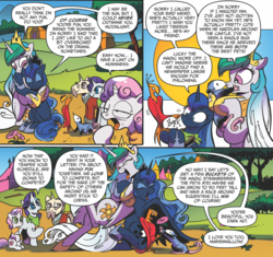 Size: 905x850 | Tagged: safe, artist:andypriceart, idw, kibitz, philomena, princess celestia, princess luna, rarity, sweetie belle, tiberius, alicorn, phoenix, pony, friends forever #38, g4, my little pony: friends forever, spoiler:comic, apology, boop, cute, cutelestia, female, lunabetes, mare, nose wrinkle, noseboop, reconciliation, royal sisters, sibling love, siblings, sisterly love, sisters