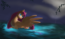 Size: 8459x5065 | Tagged: safe, artist:auroriia, fluttershy, pegasus, pony, g4, absurd resolution, cloud, female, mare, night, plant, sky, solo, water