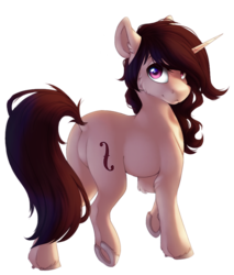 Size: 767x900 | Tagged: safe, artist:silentwulv, oc, oc only, oc:hazel, pony, unicorn, female, looking at you, looking back, mare, rear view, simple background, smiling, solo, transparent background