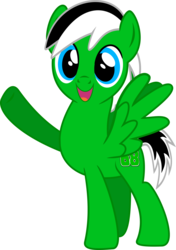 Size: 1024x1452 | Tagged: safe, artist:jeremeymcdude, oc, oc only, oc:rick "dash" witt, pegasus, pony, looking at you, open mouth, show accurate, simple background, smiling, solo, spread wings, transparent background, vector, waving, wings