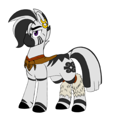 Size: 2161x2305 | Tagged: safe, artist:zekeyjester, oc, oc only, oc:kimoni, zebra, clothes, commission, ear piercing, earring, fangs, hair over one eye, high res, hooves, jewelry, leggings, male, necklace, piercing, simple background, solo, stallion, stripes, transparent background, tribal