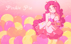 Size: 1680x1050 | Tagged: safe, artist:dawnrie, pinkie pie, human, g4, clothes, cupcake, dessert, eared humanization, female, food, humanized, solo, wallpaper